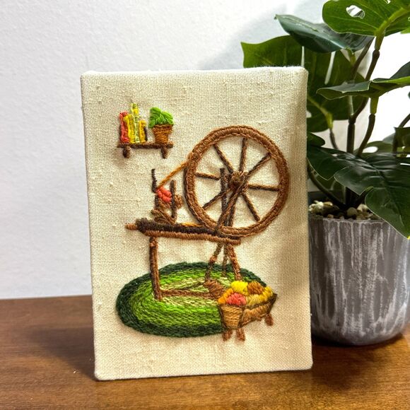 Vintage Jiffy Stitchery Spinning Wheel Crewel Embroidery #389 5"x7" Finished - Picture 1 of 5